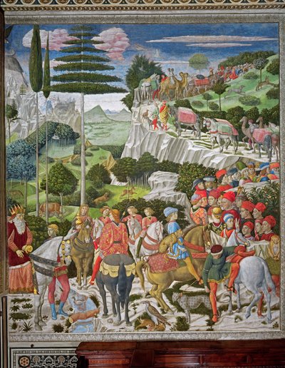 De reis van de wijzen naar Bethlehem, de linkerwand van de kapel, ca. 1460 door Benozzo di Lese di Sandro Gozzoli